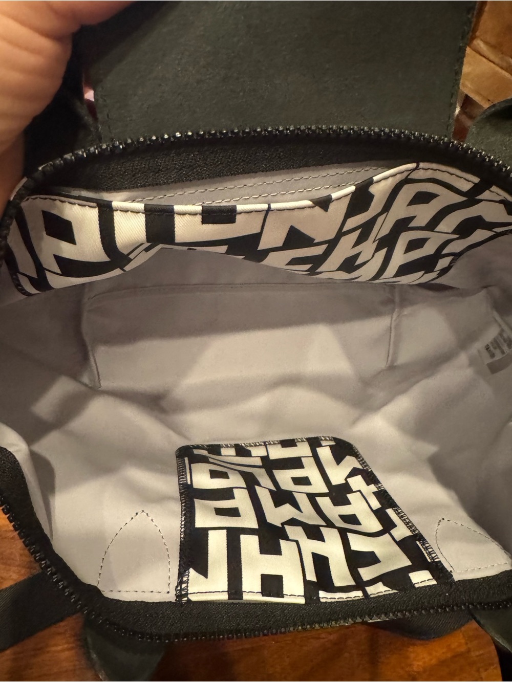 LONGCHAMP Le Pliage Nylon Black & White Graphic Logo Tote with Shoulder Strap - Picture 7 of 11